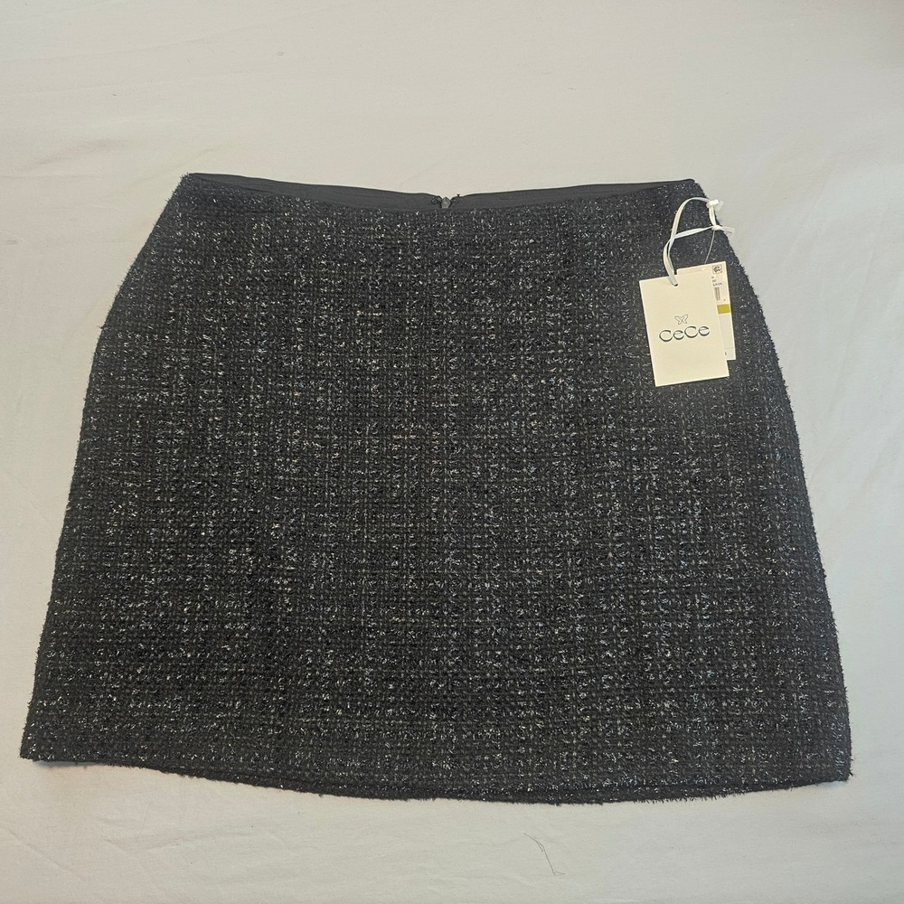 CeCe Time Size 12 Florence Rose Rich Black & Shimmery Tweed Skirt NWT $69 1066